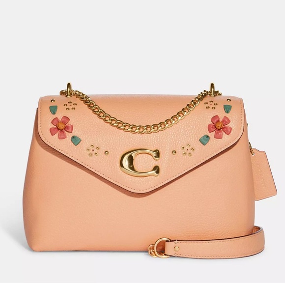 Like NEW! Coach Pink Tammie Shoulder Bag w/ Floral Whipstitch + Matching Wallet - Picture 4 of 16